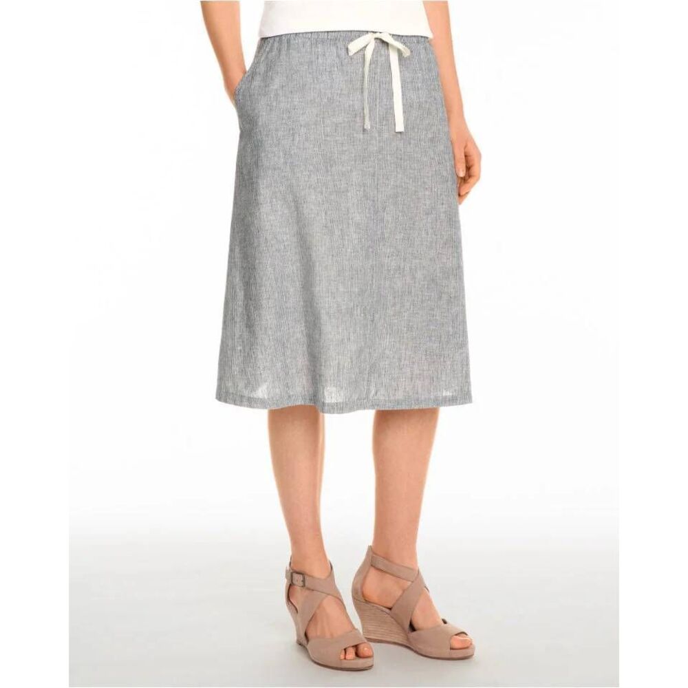 Eileen Fisher Blue White Pinstripe Hemp Organic Cotton Blend Swing A-Line Skirt